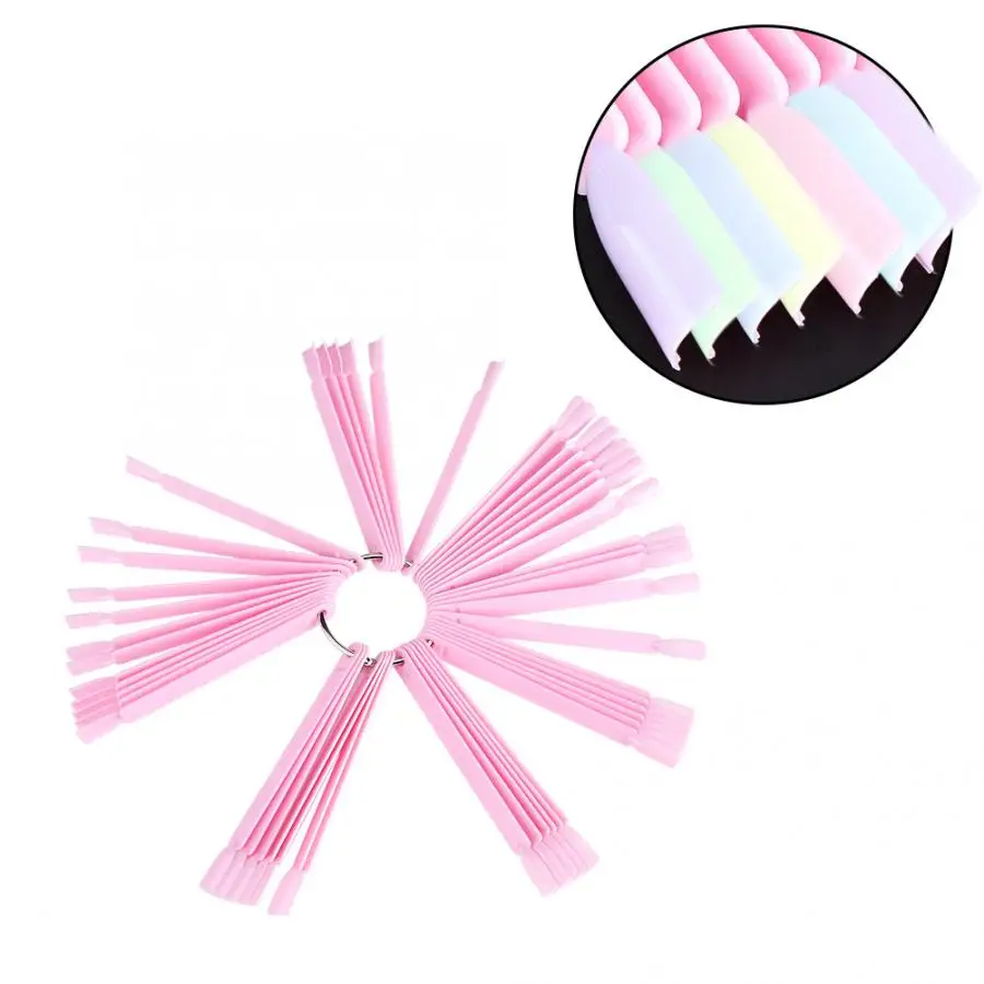 

Nail Tips 50Pcs/Bag Fan False Nail Tip Stick Palette Swatch Manicure Polish Gel Display Practice Tool False Nails With Glue