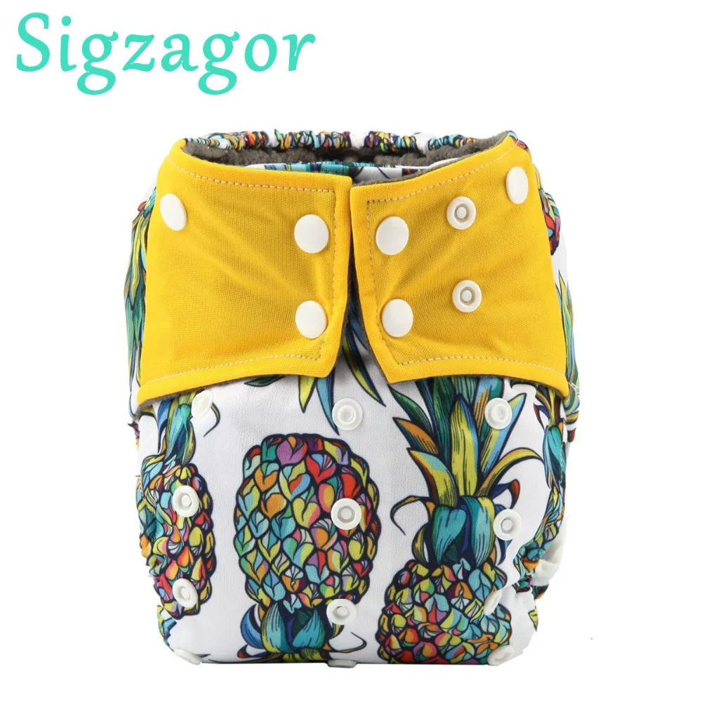 

[Sigzagor]ALL IN ONE Charcoal Bamboo Baby Cloth Diaper Nappy Washable,Sew 5 layer Insert,Double Gussets AIO Night Heavy Wetter