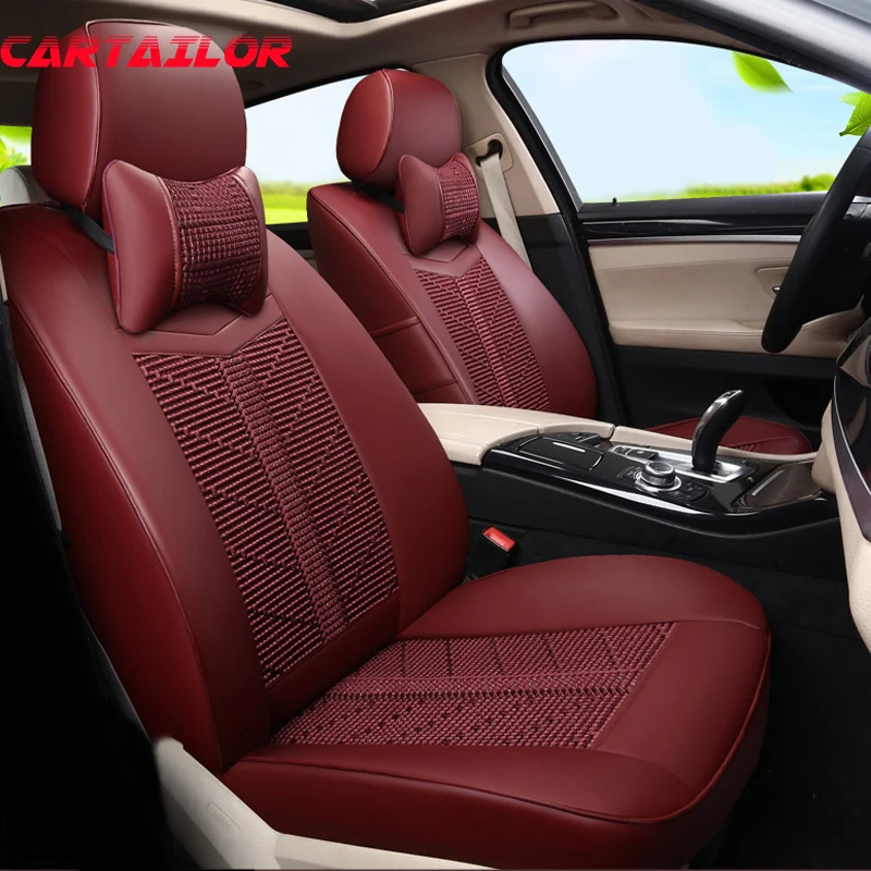 CARTAILOR Car Seat Cover Leather Look & Ice Silk for Jeep Commander