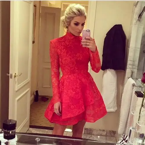 red dress with long sleeves cocktail