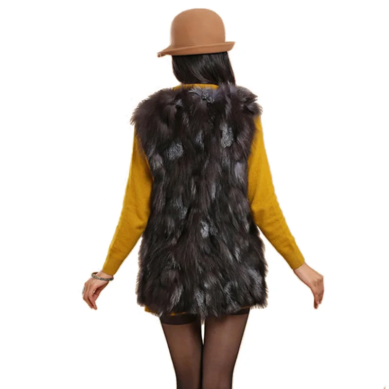 BLINZEFIA Fashion Women Real Silver Fox Fur Vest Spring Yelek Real Fur Waistcoat Women Vintage Natural Fur Gilets BZ1034