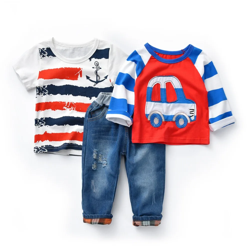 

[Bosudhsou] MIN-9 Children Clothing Set Spring Boys Clothes Long Sleeve+ Short Sleeve+kids Pants 3pcs Outfit Kids Clothes Suit