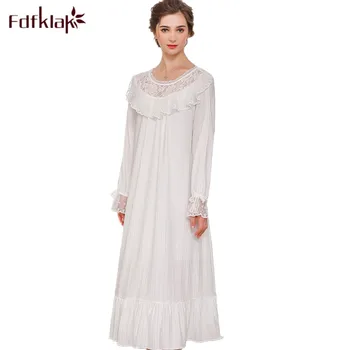 

Fdfklak New lace sleepwear dress white sweet nightdress women spring autumn women's nightgown night dress female nightshirt