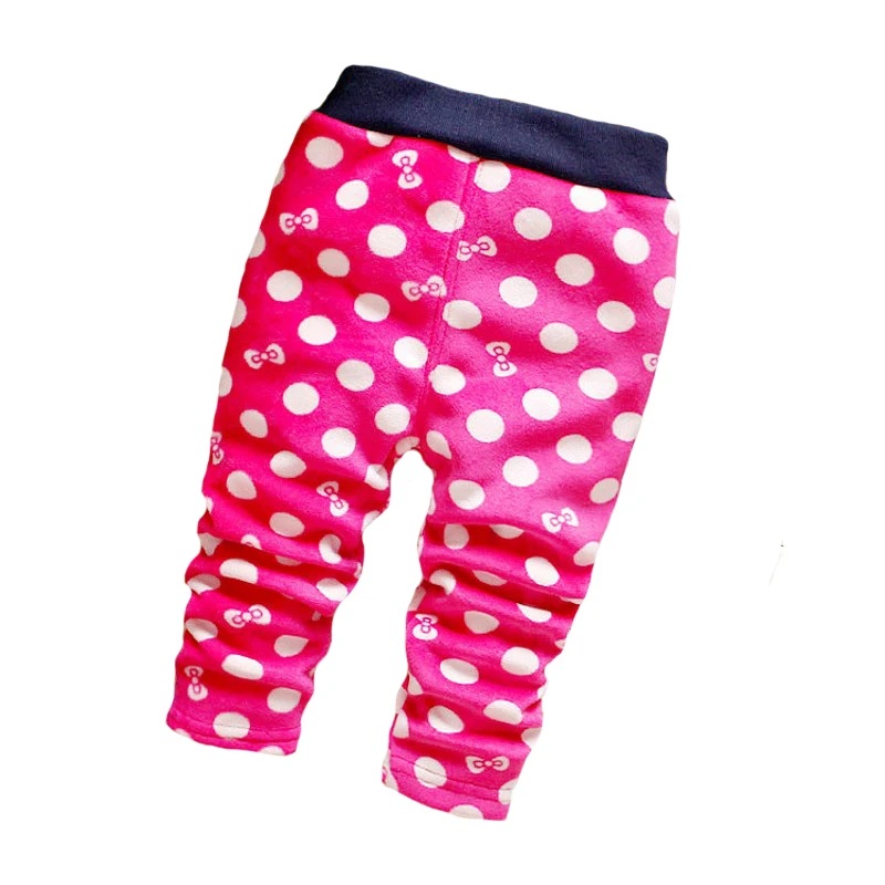 Girl baby leggings 2016 winter cotton fleece warm fashion dot baby leggings baby pants 0 2