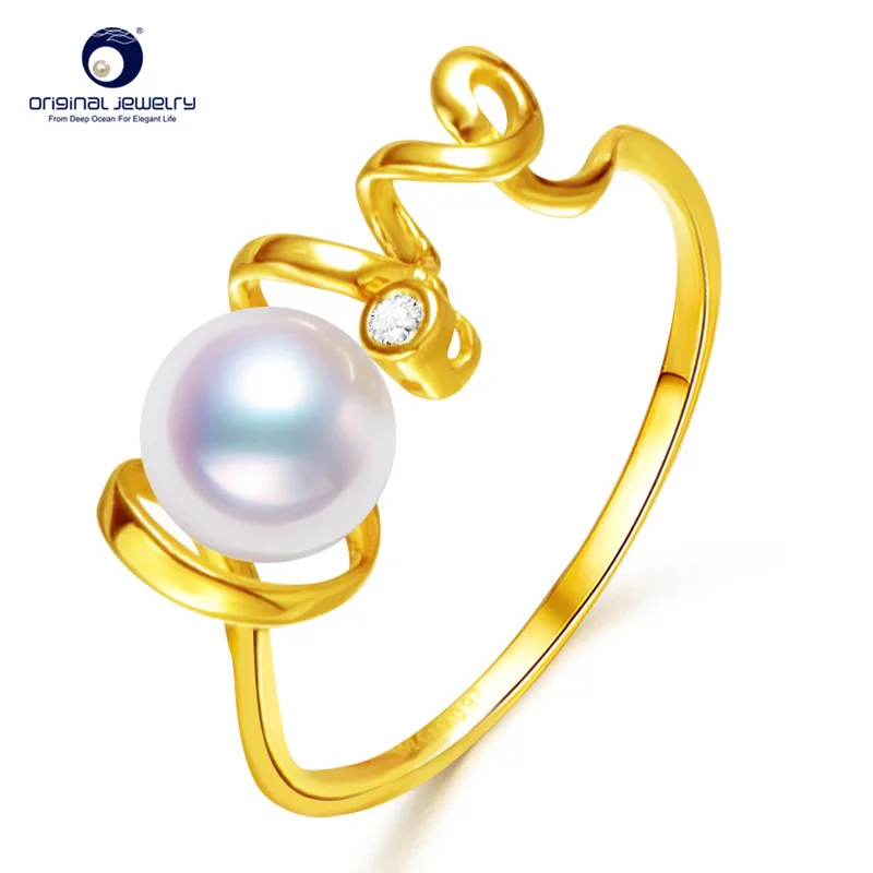 

[YS] 6-6.5mm White Akoya Pearl Ring Women Promotive Gift 14K Gold Pearl Ring