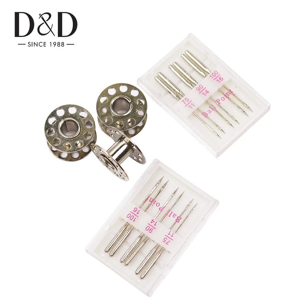 

15pcs Home Sewing Machine Needles Ball Point Sewing Needles 75/11 90/14 100/16 & Metal Bobbin DIY Sewing Accessories