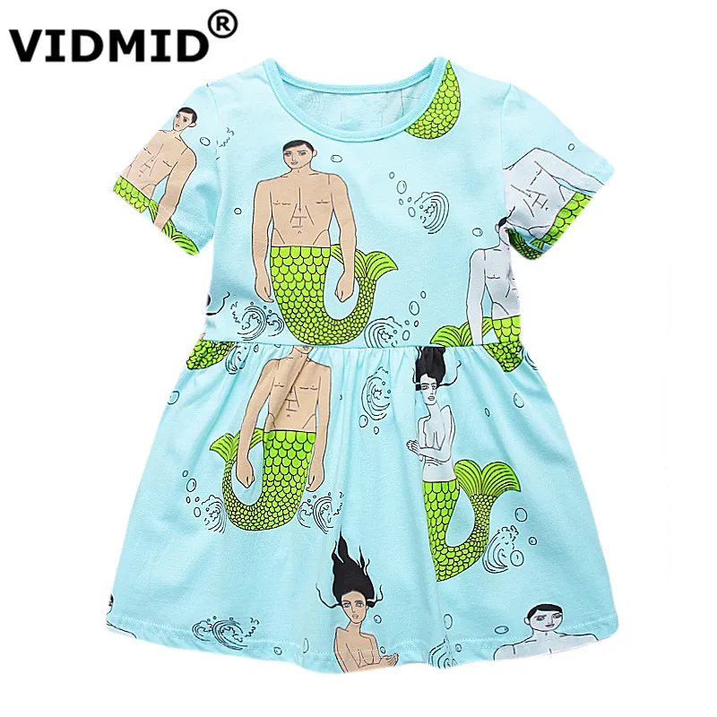 VIDMID Girls Summer Dresses clothing fashion Brand Princess Dress for girls Children Costume Mermaids Print Kids