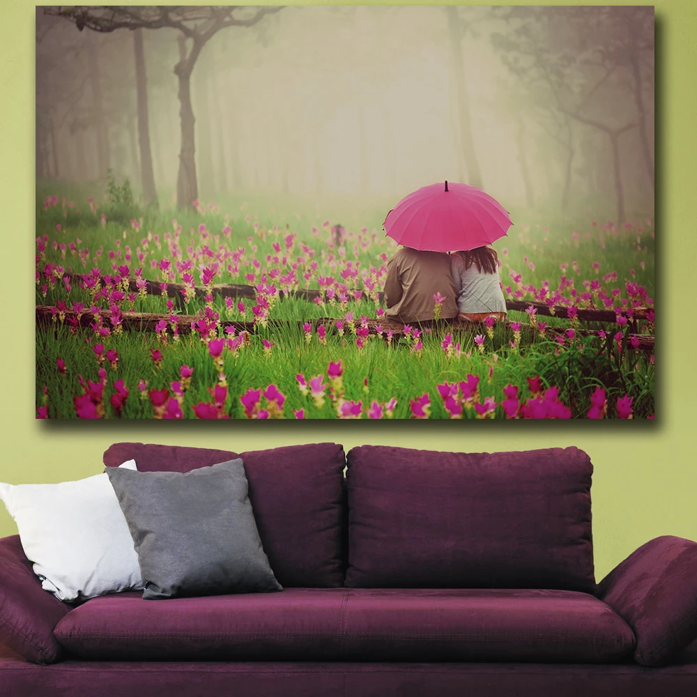 Wall Art Romantic couple in the rain Wall Picture For ...