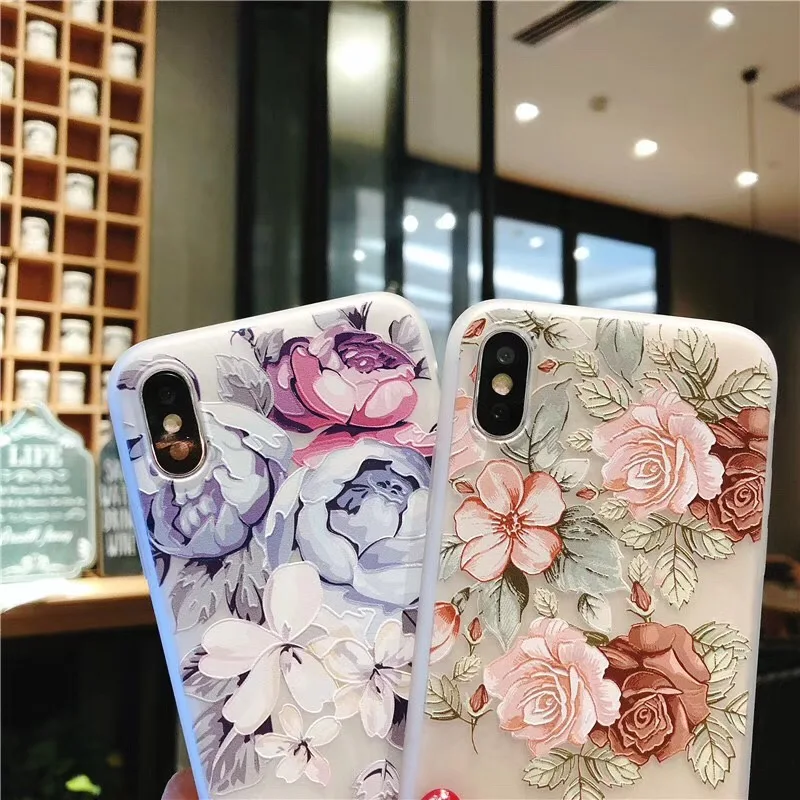 KISSCASE 3D Relief Floral Phone Case For iPhone 6s 7 XS Max Case Girly Silicon Cover For iPhone 6 S Cases iPhone 7 8 Plus XS XR