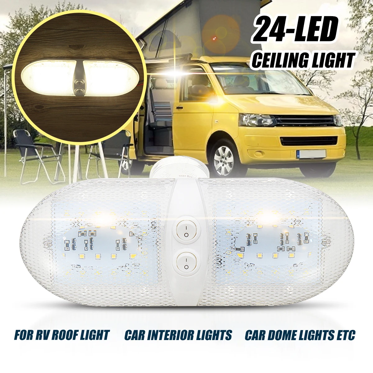 1Pcs Car RV LED 12v Double Dome Light Interior Roof Ceiling Reading for ...