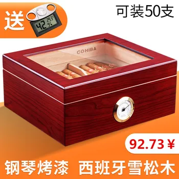 

Cigar humidor portable skylight cigar moisture box cedar wood piano lacquer box 50 pics.