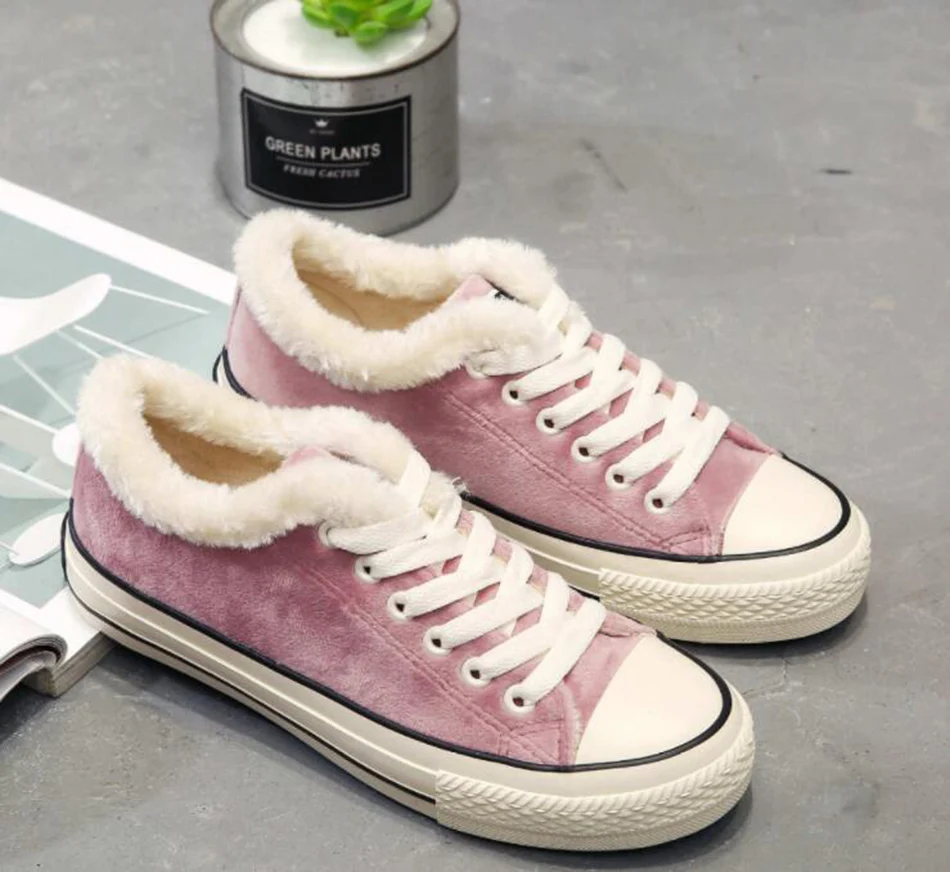 New Winter Women's Shoes Fashion Casual Shoes Plus Velvet Low Uppers