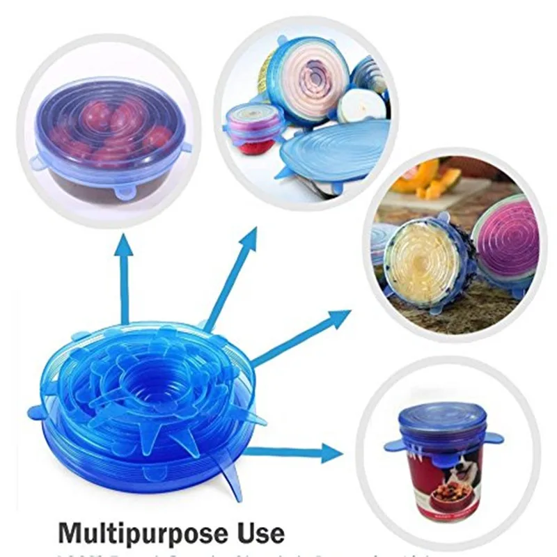 Силиконовая сумка для хранения продуктов Многоразовые 4 шт бонусные силиконовые эластичные крышки 6 упаковок различных размеров кухонные инструменты для микроволновой печи и посудомоечной машины