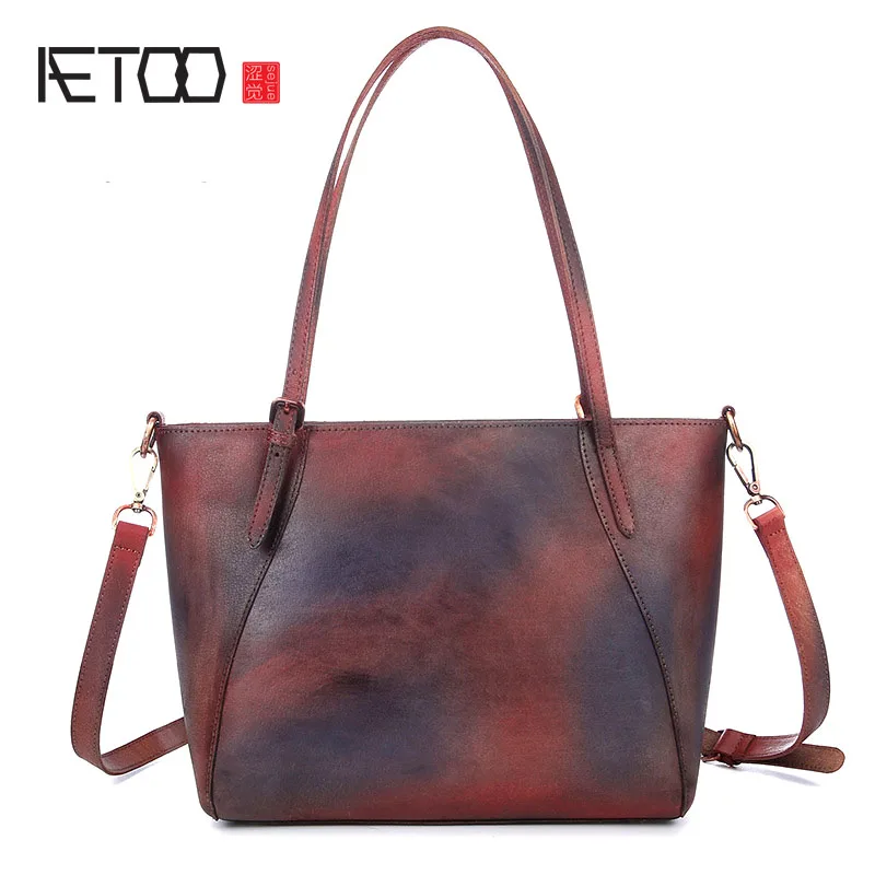

AETOO New retro wipe handmade handbags leather shoulder bag simple leisure first layer leather shopping bags