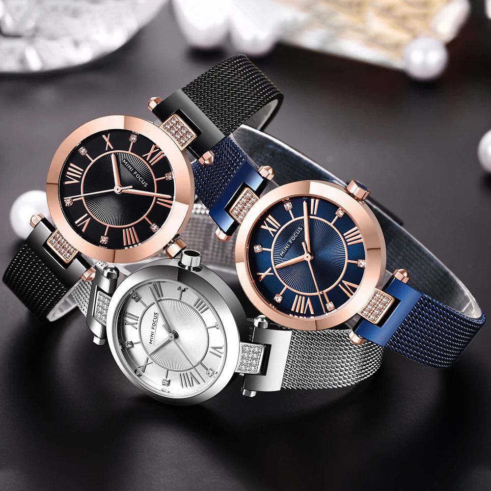Мини-фокус минималистичные женские часы лучший бренд Роскошные элегантные кварцевые часы с сетчатым ремешком со стразами женские Relogio Feminino