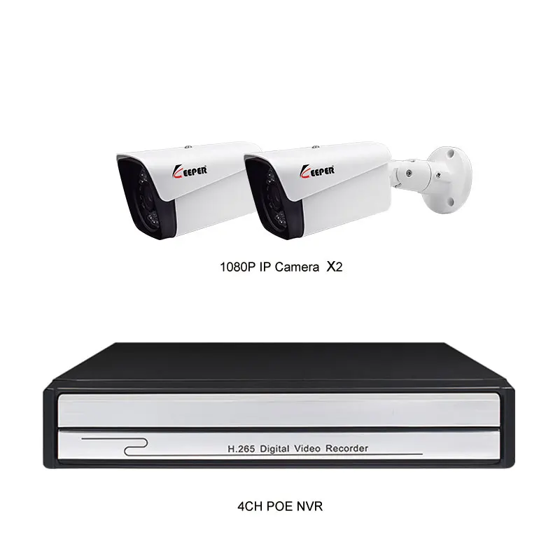 Хранитель H.265 4CH 1080P HD POE NVR CCTV система 4 шт. 2.0MP наружная ip-камера Водонепроницаемая P2P Onvif система видеонаблюдения - Цвет: POE2104-2NX