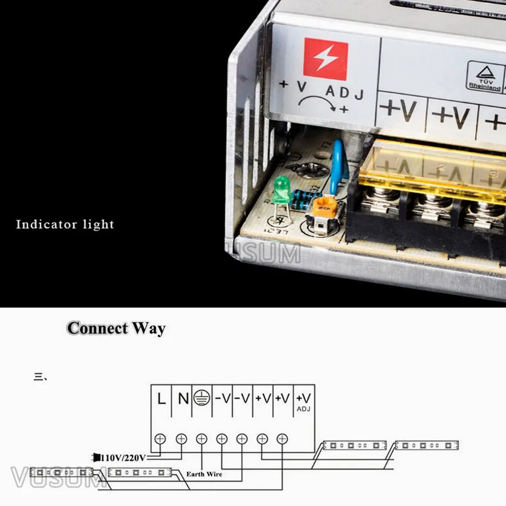 VUSUM 5V Питание 2A 6A 10A 20A 30A 40A 50 60A 72A Светодиодные ленты света переключатель переменного тока трансформаторы WS2812B WS2801 SK6812 Светодиодные ленты