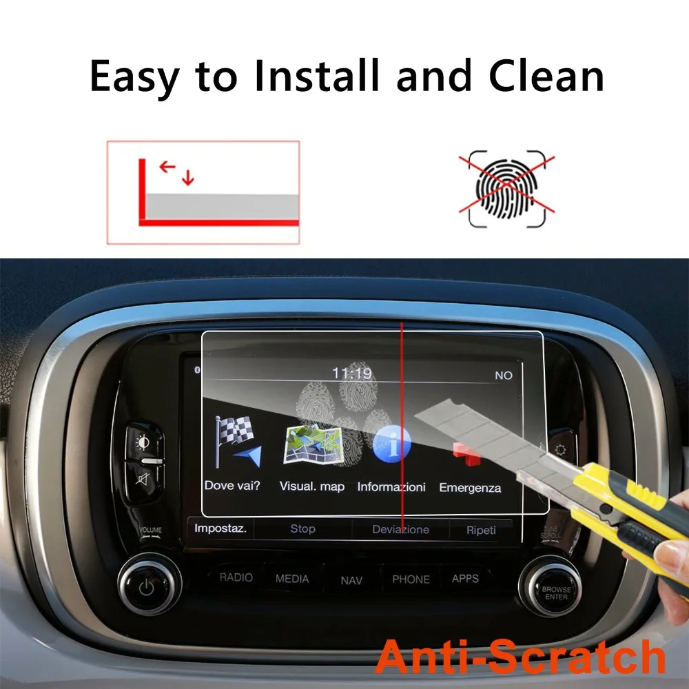 

RUIYA screen protective film for Fiat 500X Uconnect car gps navigation touch center screen,9H tempered glass screen protector