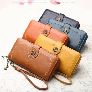 

Fashion Women Oil Leather Wallet Case Purse Lady Long Handbag Card Holder Long Card Holder Case Purse for Female