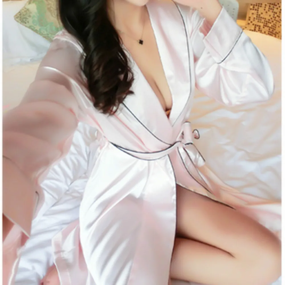 

New Luxury Autumn Winter Women's Sexy Satin Silk Bathrobe Sleepwear Long Sleeve Kimono Bridesmaid Robes Dressing Gown Lingerie