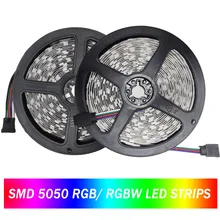 LED Strip 5050 60Leds/m DC12V RGB RGBW Flexible LED Light Waterproof LED Stripe Ribbon Tape TV Backlight Lamp 300LEDs 5m/lot