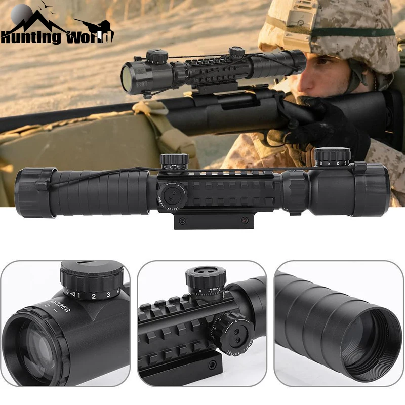 

Tactical C3-9X32 EG Red & Green Illuminated Rangefinder Reticle Rifle Scope Airsoft Riflescope with Tri-rail mount for Hunting