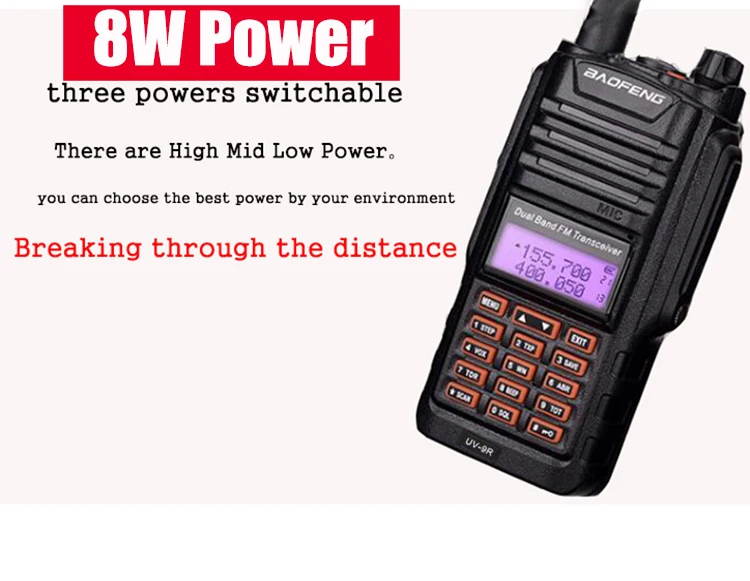 Baofeng UV-9R Plus 8W Power Walkie Talkie IP67 Waterproof UHF/VHF