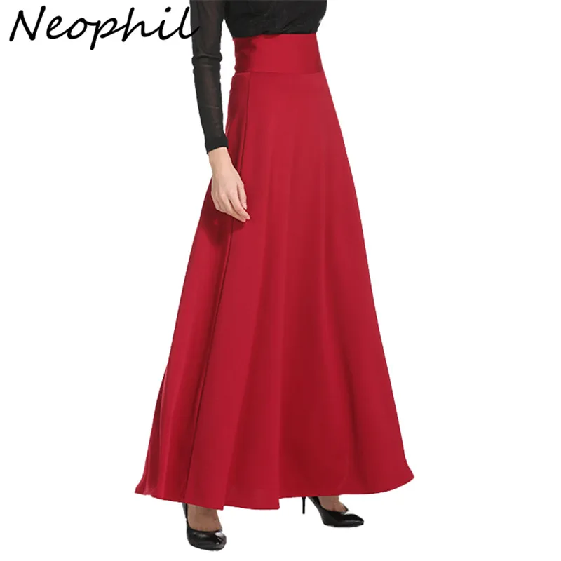 

Neophil 2023 Winter Muslim Women Floor Length Long Skirts S-5XL Black High Waist Maxi Skater Skirts Fashion Jupe Longue MS1809