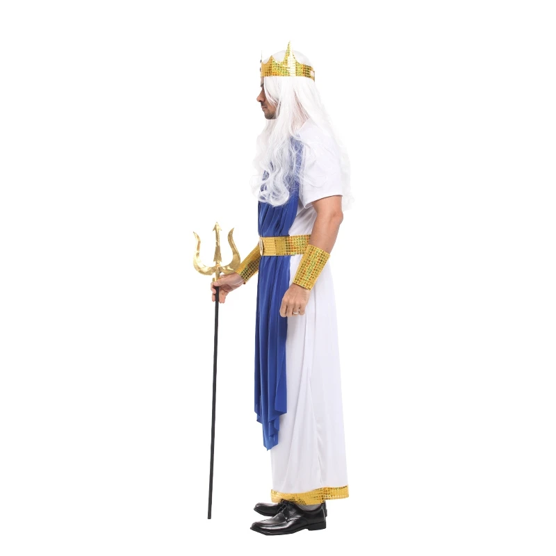Fantasia Adulto для мужчин римская мифология Бог Моря Король Нептун Посейдон костюмы Хэллоуин Пурим вечерние карнавальные костюмы для косплея