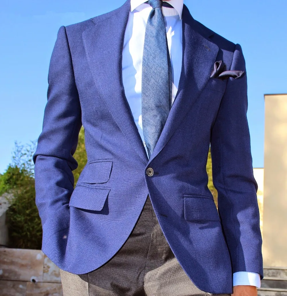Latest Coat Pant Designs Blue Custom Bridegroom Tuxedo Skinny Fashion