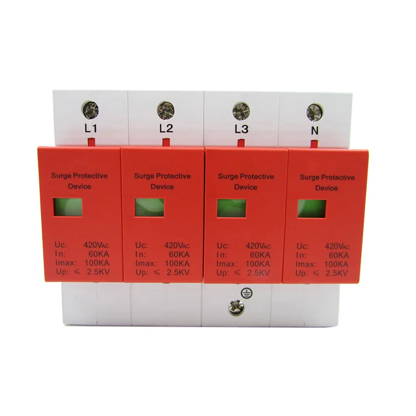 

Power Surge Protector 100KA Three-phase Power Lightning Protection Module 380V Lightning Arrester Surge Protector 4P