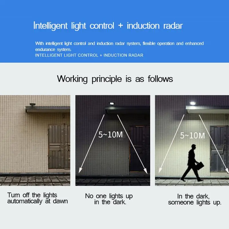 90 Вт Водонепроницаемый Уличный настенный светильник на солнечных батареях, радиолокационный светильник с дистанционным управлением для сада, двора, уличного прожектора
