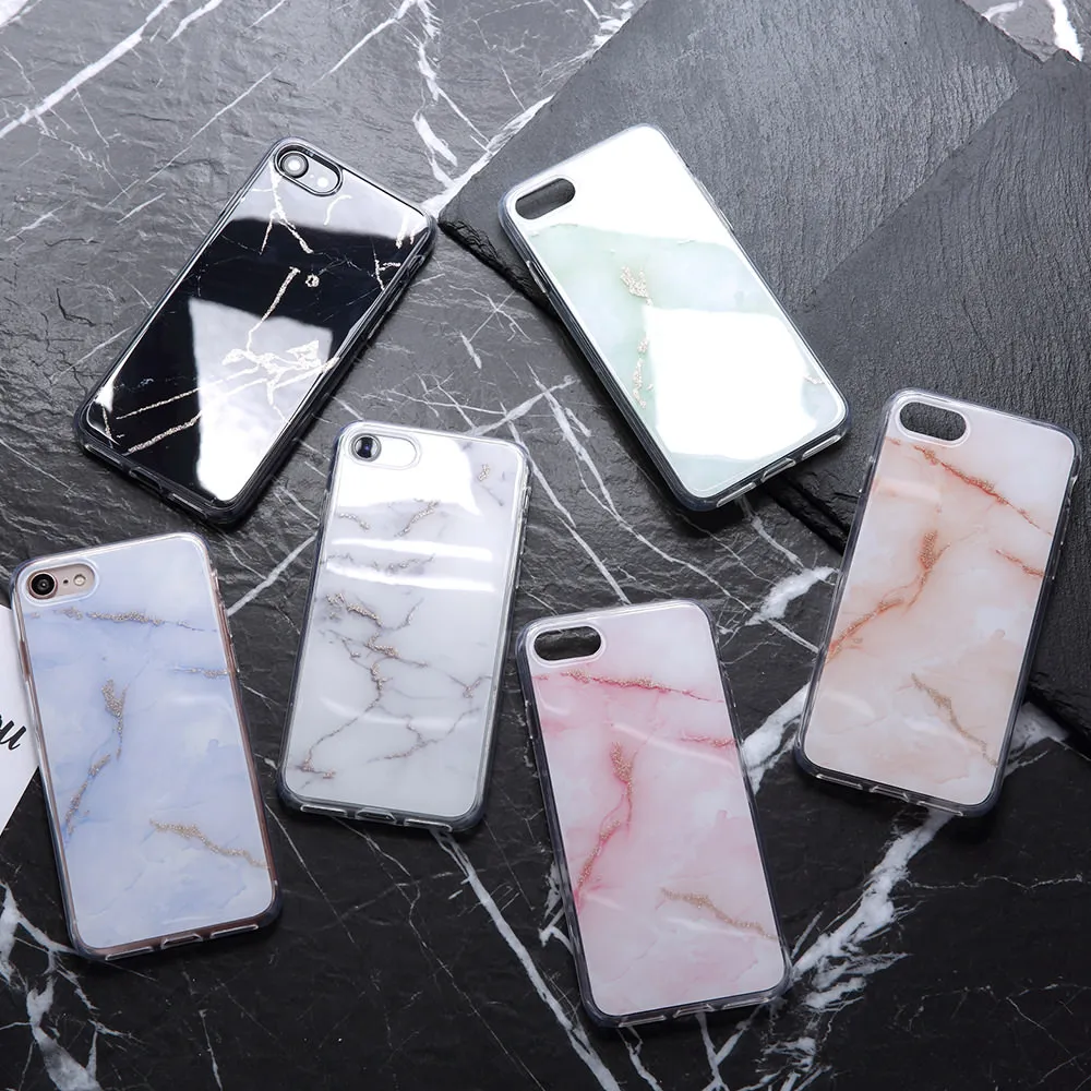 

L-FADNUT Fashion Marble Glitter Phone Case For iPhone X Xs Slim Bumper For iPhone 7 8 6 6S Plus Soft TPU Shockproof Cover Capa