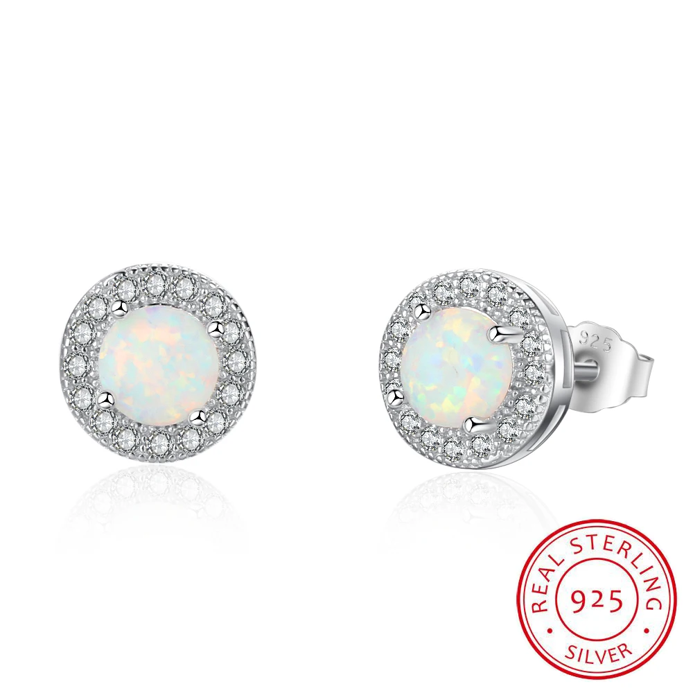 

8mm Round White Fire Opal 925 Sterling Silver Stud Earring For Women Fashion Silver Jewelry Gift For Her (EA103016)