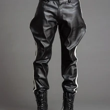 Новые мужские черные кожаные штаны, кожаные штаны-шаровары, материал: черный цвет, мотоциклетные кожаные штаны для мужчин 29-39