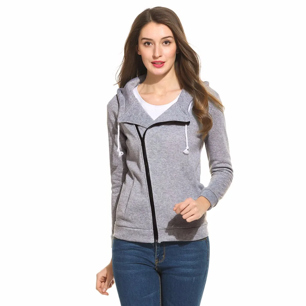 Women Hoodies Sweatshirt 2018 Autumn Spring Sweatshirts Women Hooded Long Sleeve Solid Zipper 