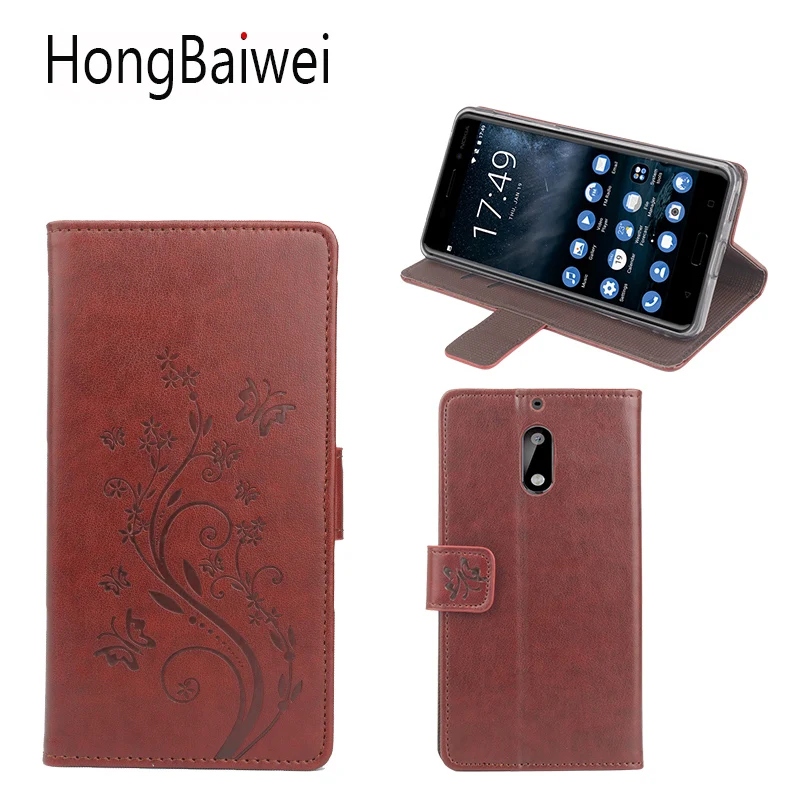 

HongBaiwei for Nokia 6 Case Luxury Leather Flower Pattern Flip Wallet Phone Bag Case for Nokia 6
