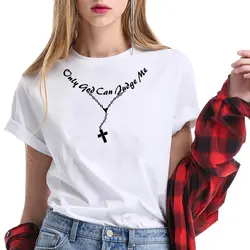100% хлопковая футболка женская с принтом Крест короткий рукав забавные летние топы уличная Женская свободная футболка оверсайз церковные