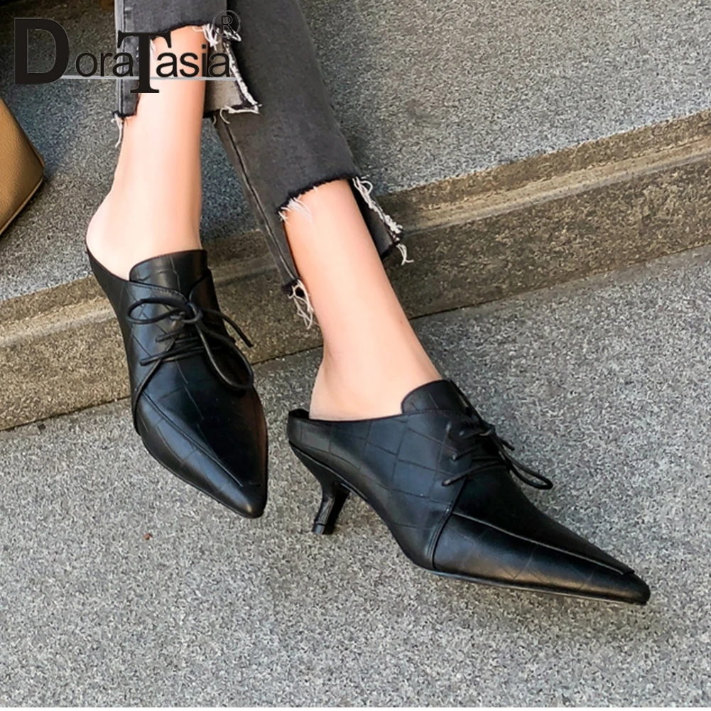 

DORATASIA Fashion 2019 Genuine Cow Leather Hot Pumps Mules Woman Shoes Women Slip On Strange Style Summer Shoes Woman