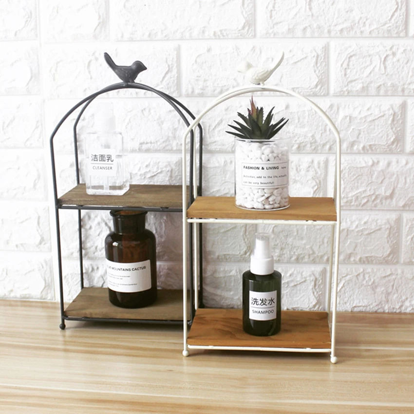 الحديد تخزين الرف مع خشبية التقسيم التجميل تخزين الرف الفضاء توفير المنظم تخزين مزدوجة الرف ل مكتب ، الحمام