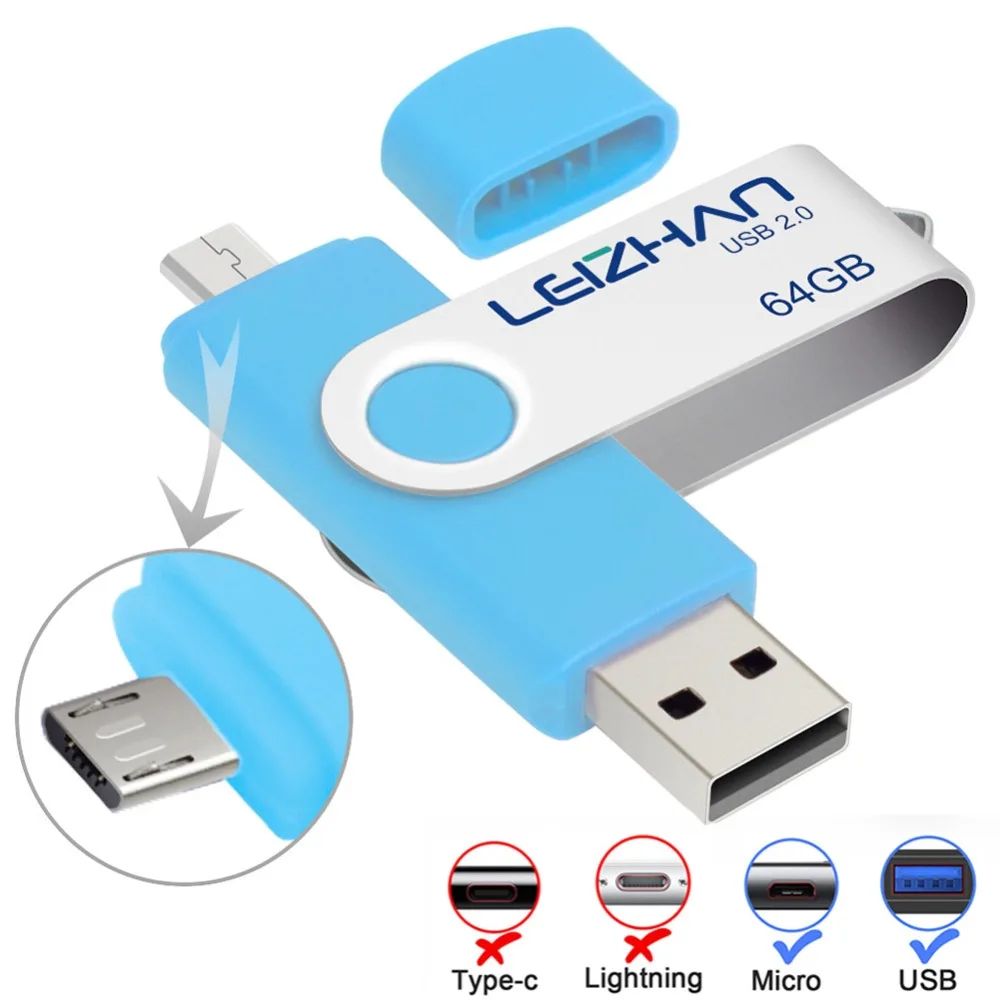 USB флеш накопитель LEIZHAN для Samsung Galaxy S7/S6/S5/S4/S3/Xiaomi/Meizu/HTC/Nokia/Moto/Huawei 128 ГБ 64 32 16 8 Гб|USB
