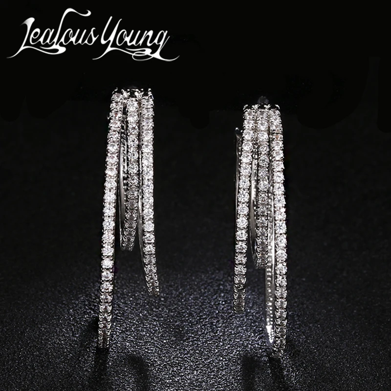 

White Gold Color Three layers Hoop Earrings Classical Cubic Zirconia Earings Women Best Gift Wedding Earrings Oorbellen AE338