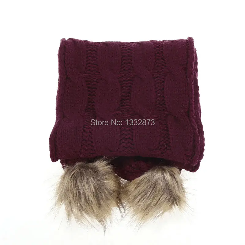 Новый Для женщин шапка и шарф комплект для Для женщин на весну и зиму Теплый Сгущает трикотажные Искусственный мех шерсть шляпа шарф 5
