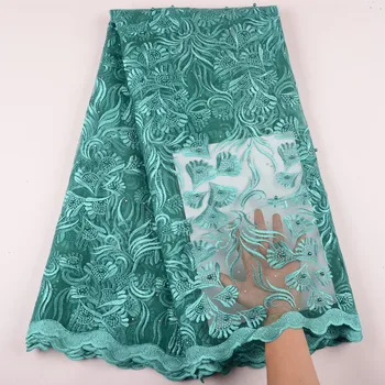 

2019 Embroidery Green Color Guipure French Lace With Stones Beaded Swiss French Tulle Mesh Lace For Sewing Dress Material 1447B