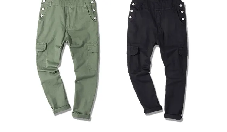 Японский стиль, мужской повседневный комбинезон, Мужские штаны на подтяжках в стиле хип-хоп, мужской модный комбинезон с карманом-карго, Черный Армейский зеленый
