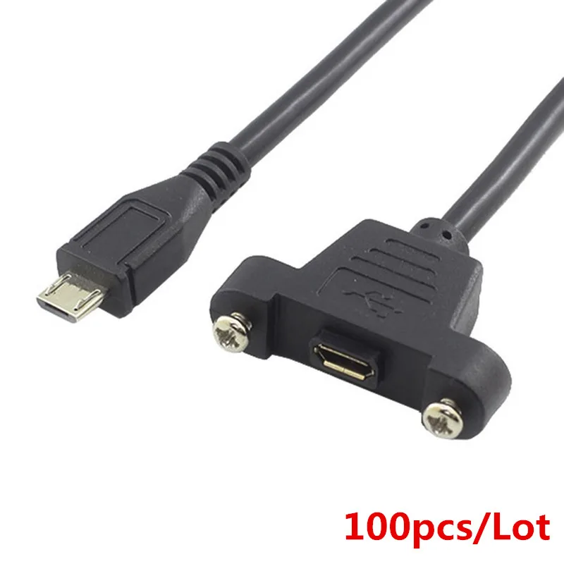 100 шт./лот Micro 5pin USB 2,0 разъем для Micro USB 2,0 Женский кабель-удлинитель 30 см 50 см с винтами панель монтажное отверстие