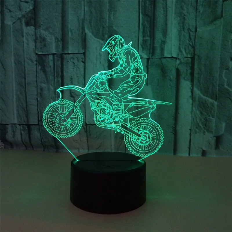 3D лампа светодиодный ночник мотоциклист фигурку 7 цветов TouchTable украшения свет Оптическая иллюзия - Испускаемый цвет: 7 Color Touch Change