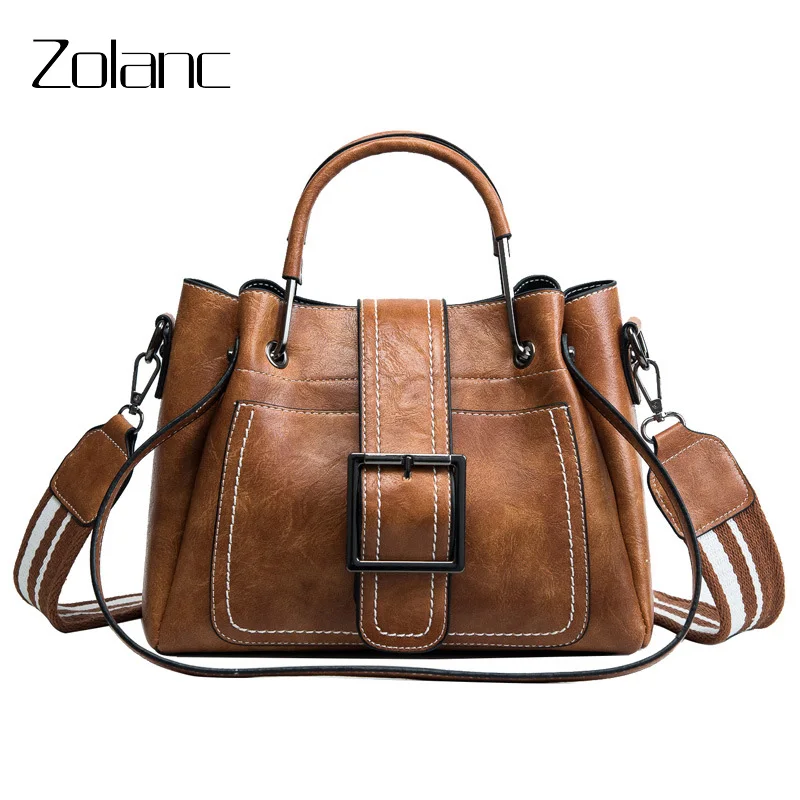 

Retro Bucket New Women Messenger Bag Double Stripe Wide Shoulder Strap Zipper Pocket Handbag Fashion Soft Shoulder Female Bags