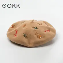 COKK ручной работы вышивка кролик, белка шерсть Берет женские шапки художника кепки Леди Осень Зима Baret кепки шляпа женский дизайн COKK ручной работы вышивка кролик, белка шерсть Берет женские шапки художника кепки Леди Осень Зима Baret кепки шляпа женский дизайн