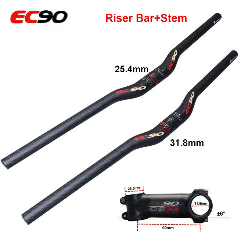 

EC90 Black Carbon Fiber Handlebar 31.8mm Mountain Bike Flat Riser Matte Cycling Handle bar 660-760mm Bicycle Stem 90mm